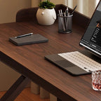 Casual Writing Desk with Easy Assembly, Scratch-proof Sleigh Base in Sepia Pine Wood with Baffle