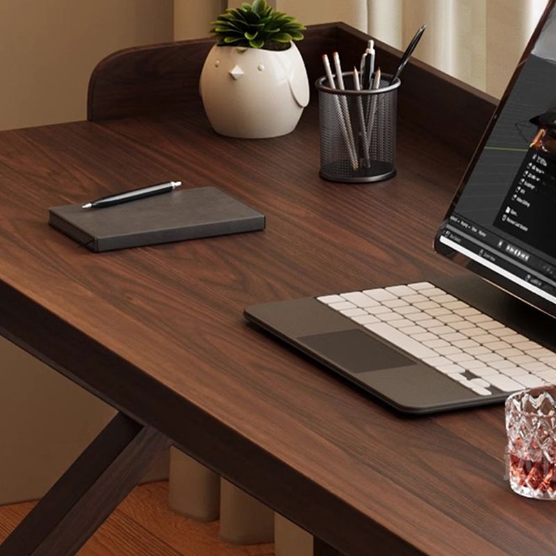 Casual Writing Desk with Easy Assembly, Scratch-proof Sleigh Base in Sepia Pine Wood with Baffle