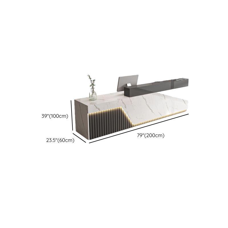 Rectangular Reception Desk with Locker, Hutch, Keyboard Tray, Cable Management, and Filing Cabinet in Manufactured Wood Top