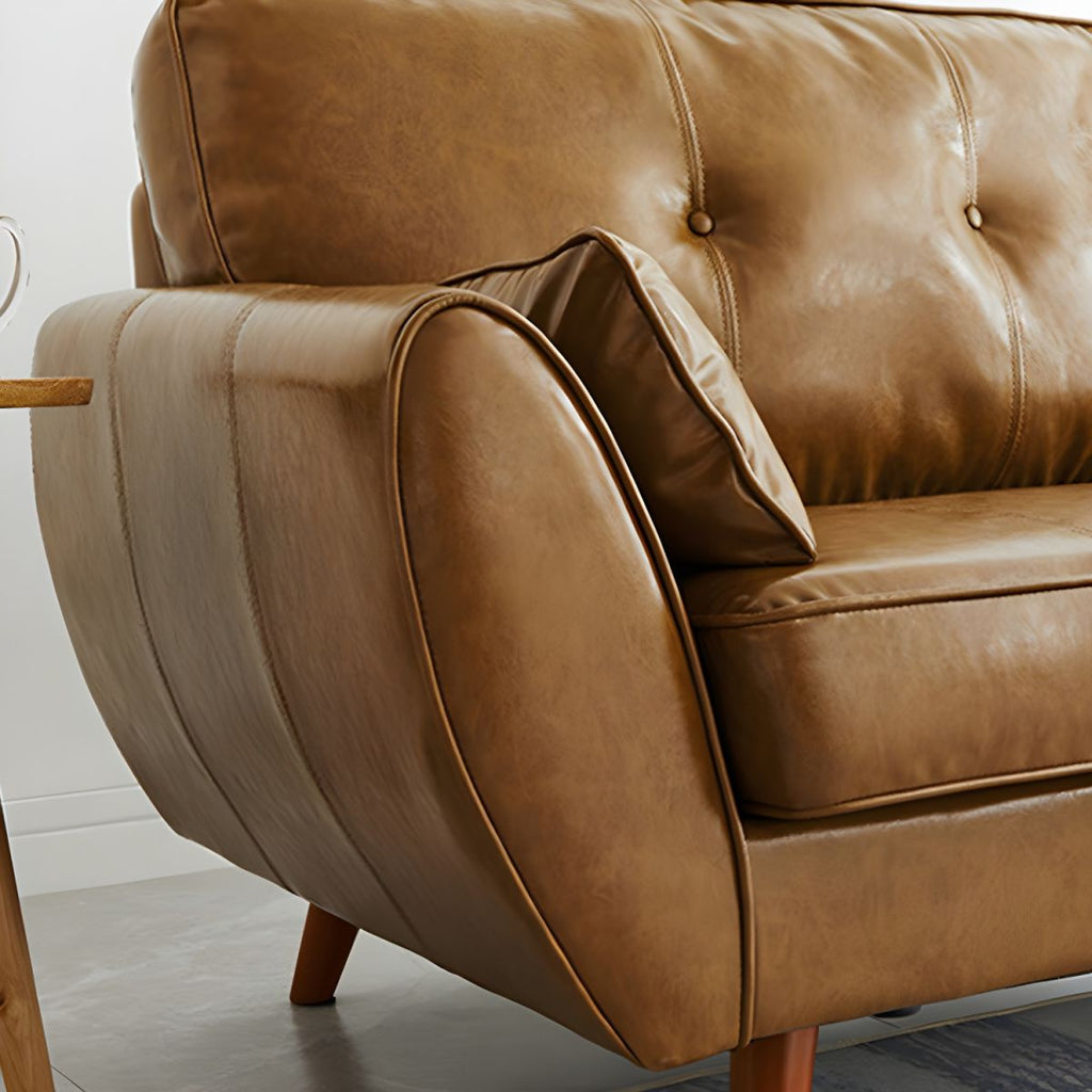 Modern Leather Sofa Flared Arm Button-tufted Loose Back Sofa for Living Room Bedroom