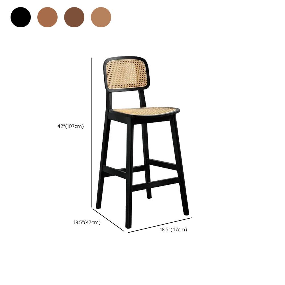 Casual Bar Stools in Midnight Black/Caramel/Natural Color with Cane Back Saddle Seat and Leg Rest