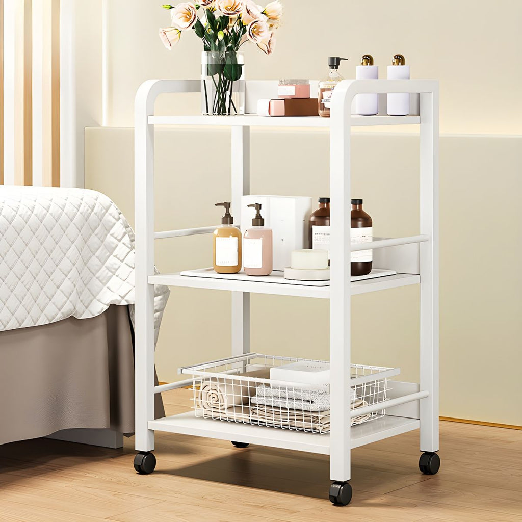 Side Protection Metal Bracket Utility Carts with Storage Space and Casters