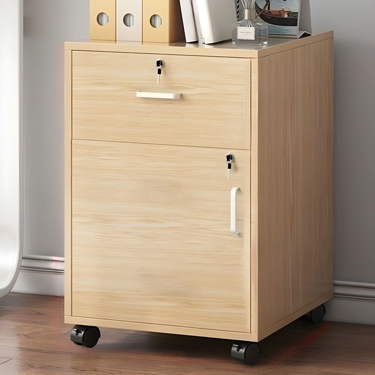 Modern Lockable Wood Filing Cabinet with Key Lock & Drawer / Cabinet