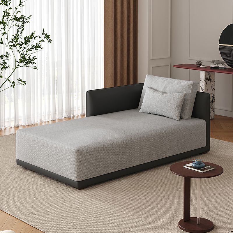 Contemporary Solid Color Padded Chaise Lounge Indoor with Square Arm and 2 Pillows, Unfixed Installation
