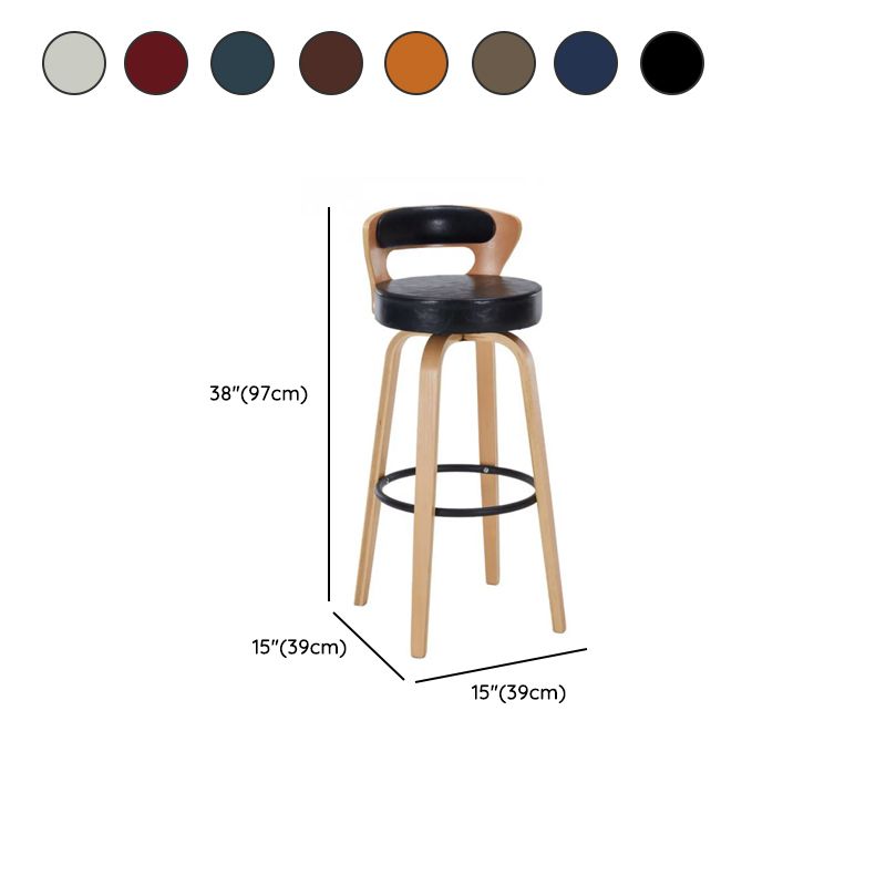 Casual Rawhide Bar Stools in Midnight Black/Scarlet/Navy Blue with Back, Turned Swivel, Round Top, and Leg Rest
