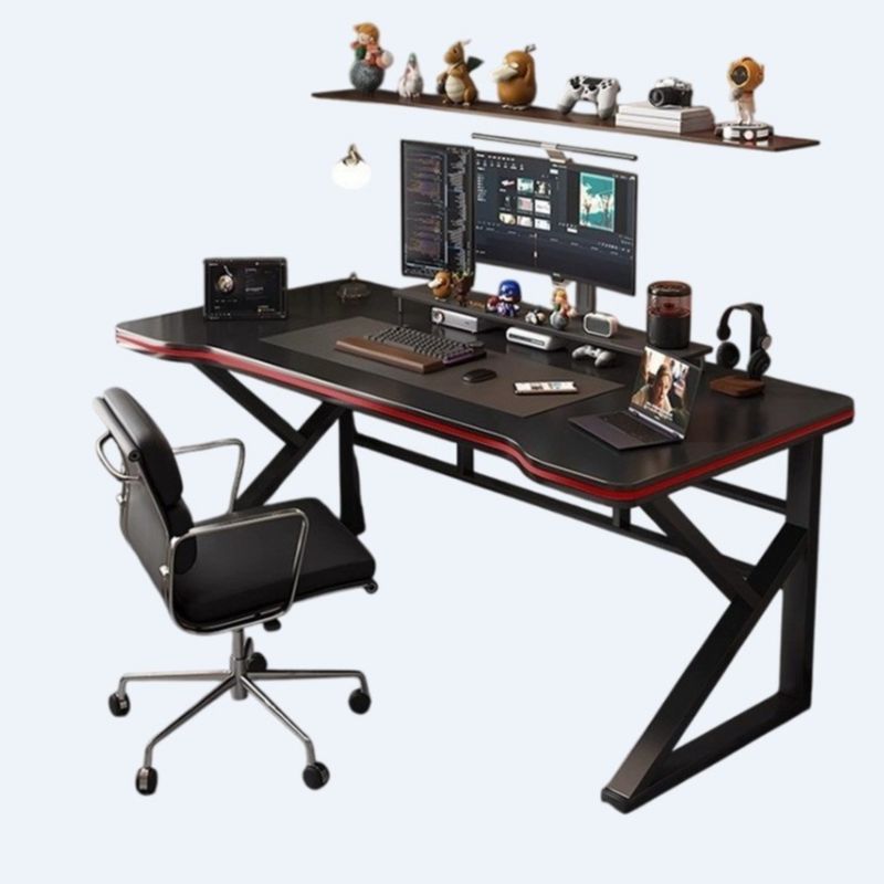 Minimalist Novelty Gaming Computer Desk in Midnight Black with Sled Base and Independent Structure Featuring Wire Management and Engineered Wood Top