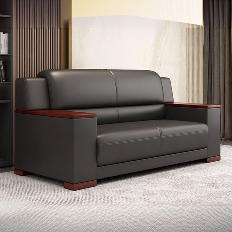Simplistic Pleather Sofa Seating Group with Armrest in Natural Wood Finish
