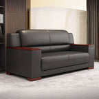 Simplistic Pleather Sofa Seating Group with Armrest in Natural Wood Finish