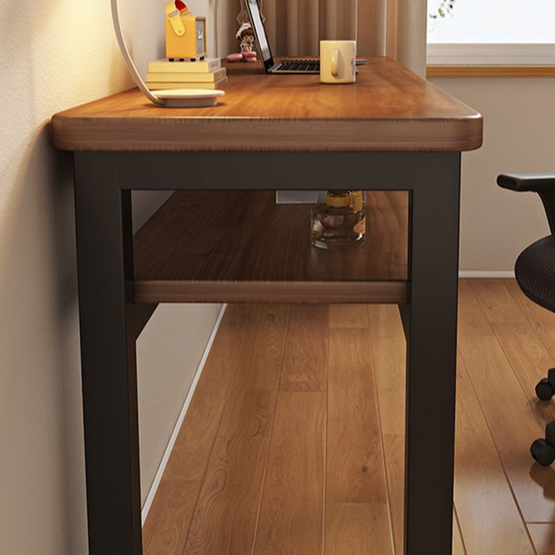 Writing Desk with Storage and Twist-resistant Durability, Featuring 1 Shelf and H-Shape Base in Chalk/Light Brown/Natural, Unattached with Foot Pad