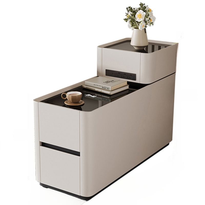 Block Base Gloss Finish Chairside Table with 3 Drawers