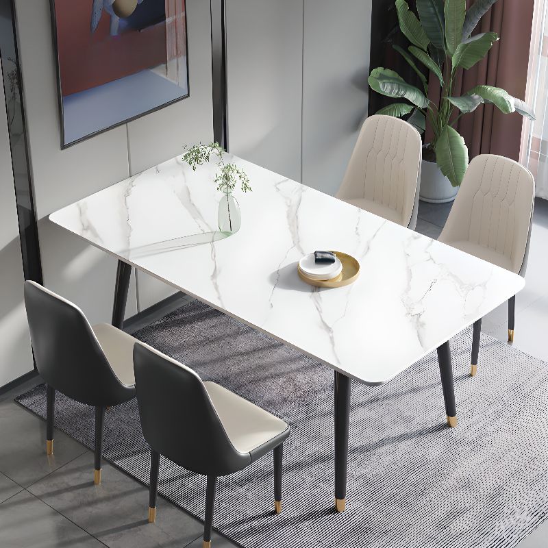 Rectangle Stone Kitchen & Dining Table in Black for 4-person Seat/6-seater, Anti-Fouling Sintered Stone Tabletop