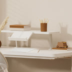 Bend-resistant Trestle Base Table with 1 Drawer, 1 Shelf, Manual Height Adjustment, Chalk Top, and Self-supporting Bookcase