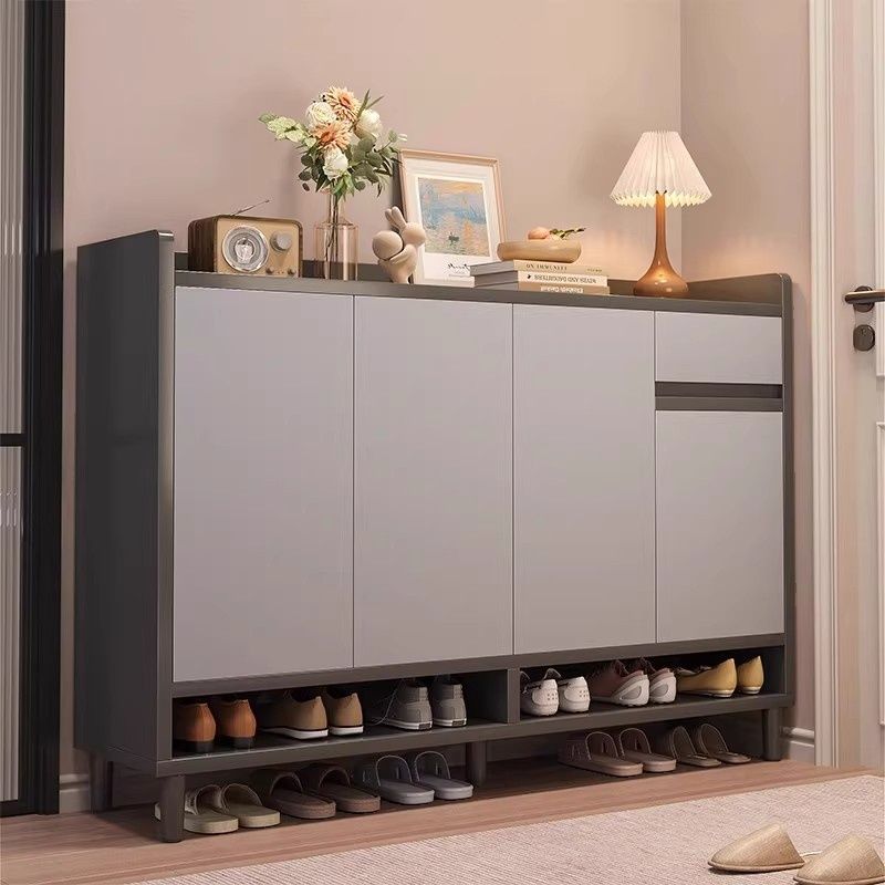 Engineered Wood 5 Tiers Shoe Stack with Shelf, Drawers, Gate, Dustproof Cover, and Closed Back