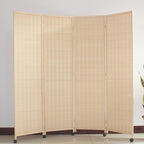 Wood Grain Opaque Fold-up Screen Divider with Wheels, 4 Panels, Rattan Material, and Independent Design