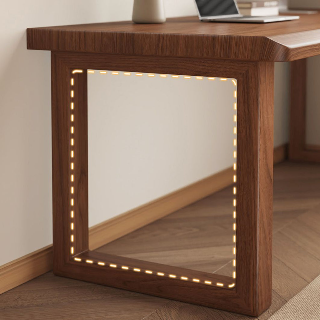 Minimalist Gaming Computer Desk with Ergonomic Features, Auburn Solid Wood Top, Anti-stain, Independent Structure, Headphone Hook