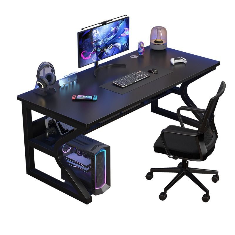 Chalk/Black Rectangular Steel Desk with Scratch Resistant Surface, Shelves, Toboggan Base, and Cable Management