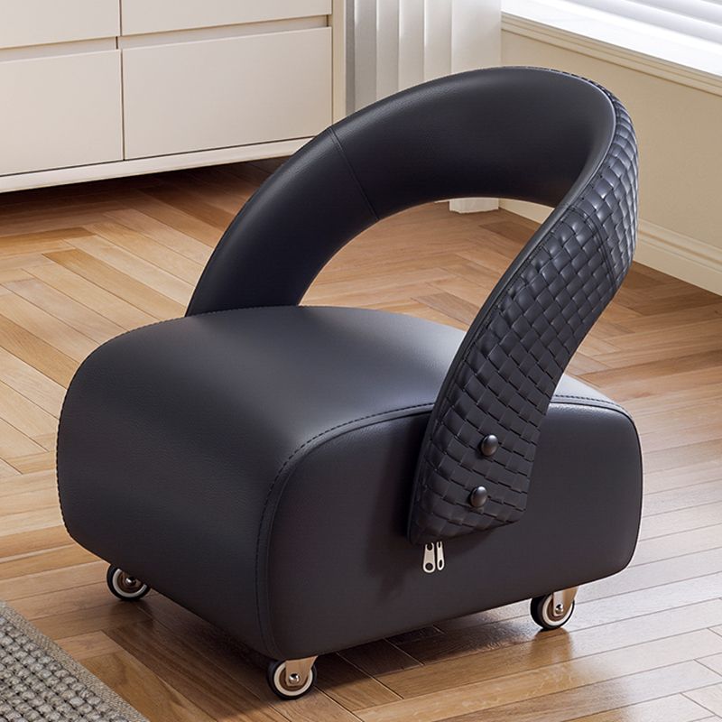 Modish Square Solid Color Standard Ottoman in Pu Leather with Black/Cocoa/Beige Upholstery and Caster Wheels