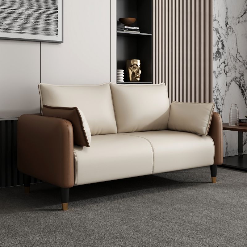 Drawing Room Sofa in Pu Leather with Cerulean/Mocha/Off-White Armrest