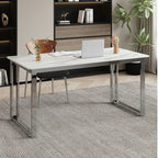 Easy Assembly Writing Desk with Heat Resistant Sleigh Base, Light Gray/Chalk Slate Top, Unattached with Foot Pad
