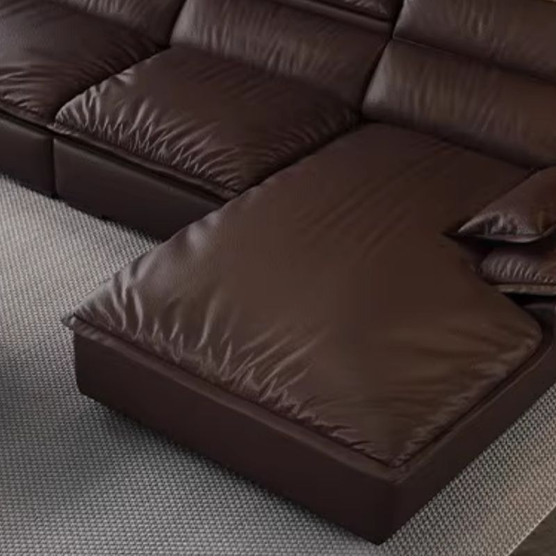 L-Shape Leather Sofa Recliner in White/Espresso/Beige with Right Hand Facing Orientation