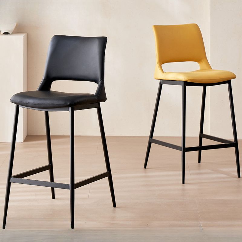 Casual Rawhide Bar Stools in Midnight Black/Lemon Color/Caramel with Back, Saddle Seat, and Leg Rest