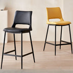 Casual Rawhide Bar Stools in Midnight Black/Lemon Color/Caramel with Back, Saddle Seat, and Leg Rest