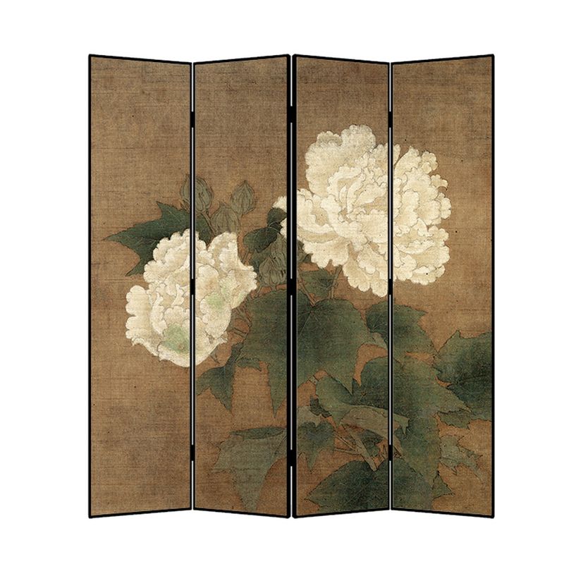 Minimalist Opaque Fold-up Screen Divider with Natural Wood Frame, 4 Panels, Double Sided Print, and Independent Design