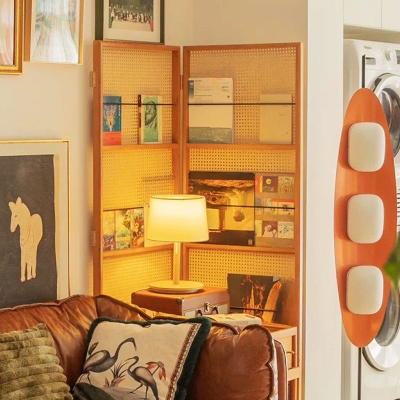 Indoor Translucent Folding/Single Panel Temporary Wall Panels with Shelf and Cane Material, Self-supporting