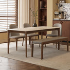 Modish Rectangular Dining Table with Cream Slate Top and Fixed Table Mechanism