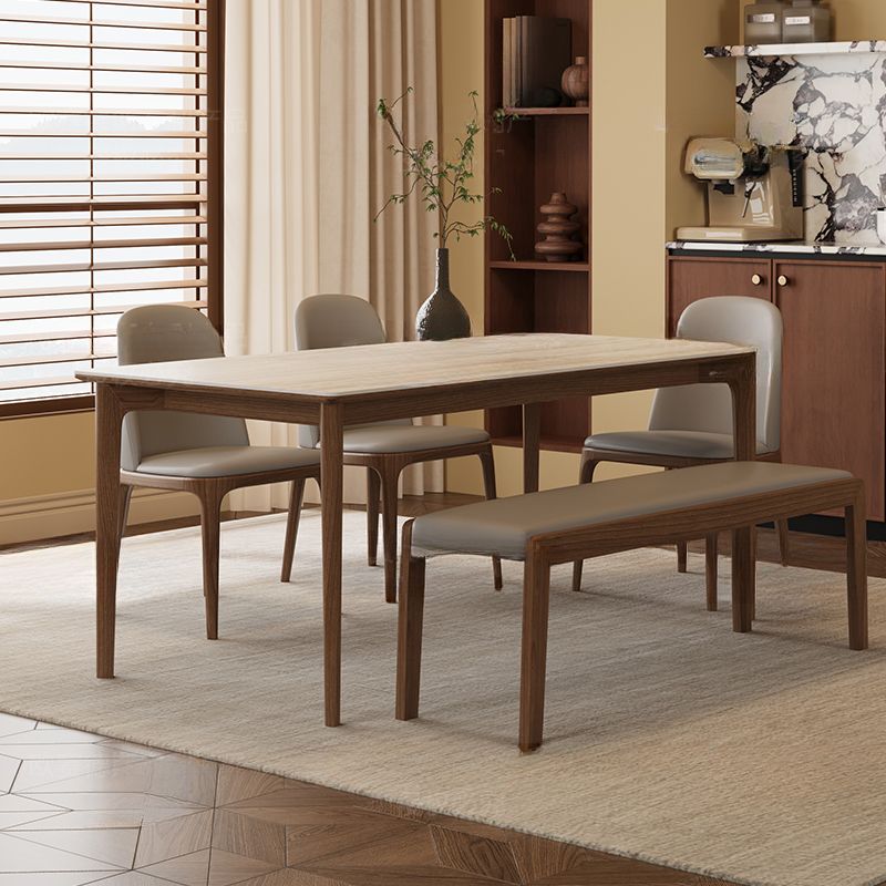 Modish Rectangular Dining Table with Cream Slate Top and Fixed Table Mechanism