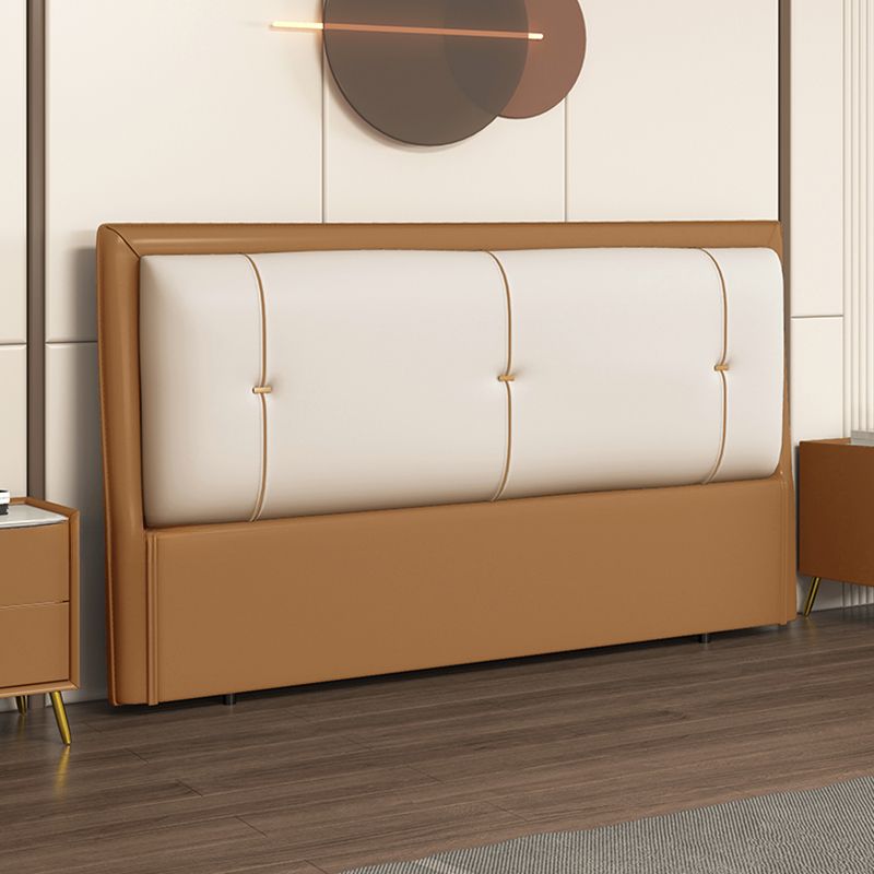 Trendy No Distressing Panel Headboard in Natural Wood, Rectangle Shape for Queen/Full Bed, Sponge Upholstery Fill, Standard Height