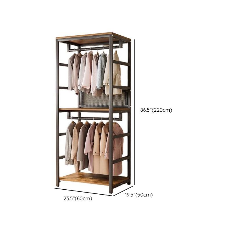 Midnight Black Simplistic Steel Hall Rack with Repository, 2 Drawers/3 Drawers, 4 Shelves/3 Shelves/7 Shelves, and Manufactured Wood Bench