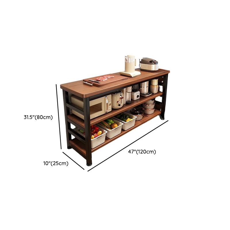 Modish Rectangle Kitchen Island with 3/2 Shelves, Manufactured Wood Countertop, Open Storage in Brown/Natural