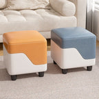 Modern Square Solid Color Cube Ottoman in Dove Grey/Light Blue/Tangerine with Natural Wood Frame