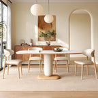 Stone Dining Table with Natural Color Plinth Base for 4 to 6-Person Seating, Featuring Anti-Fouling Sintered Stone Tabletop