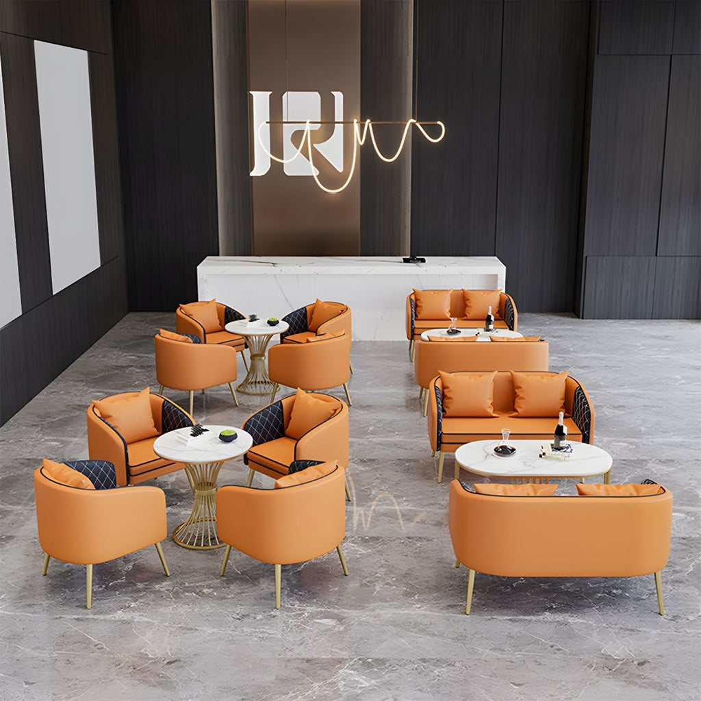 Modern Leather Upholstered Sofa with Sloped Arms in Solid Color
