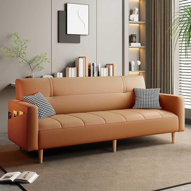 Synthetic Leather Convertible Sofa in Grey/Light Blue/Light Green with Arm