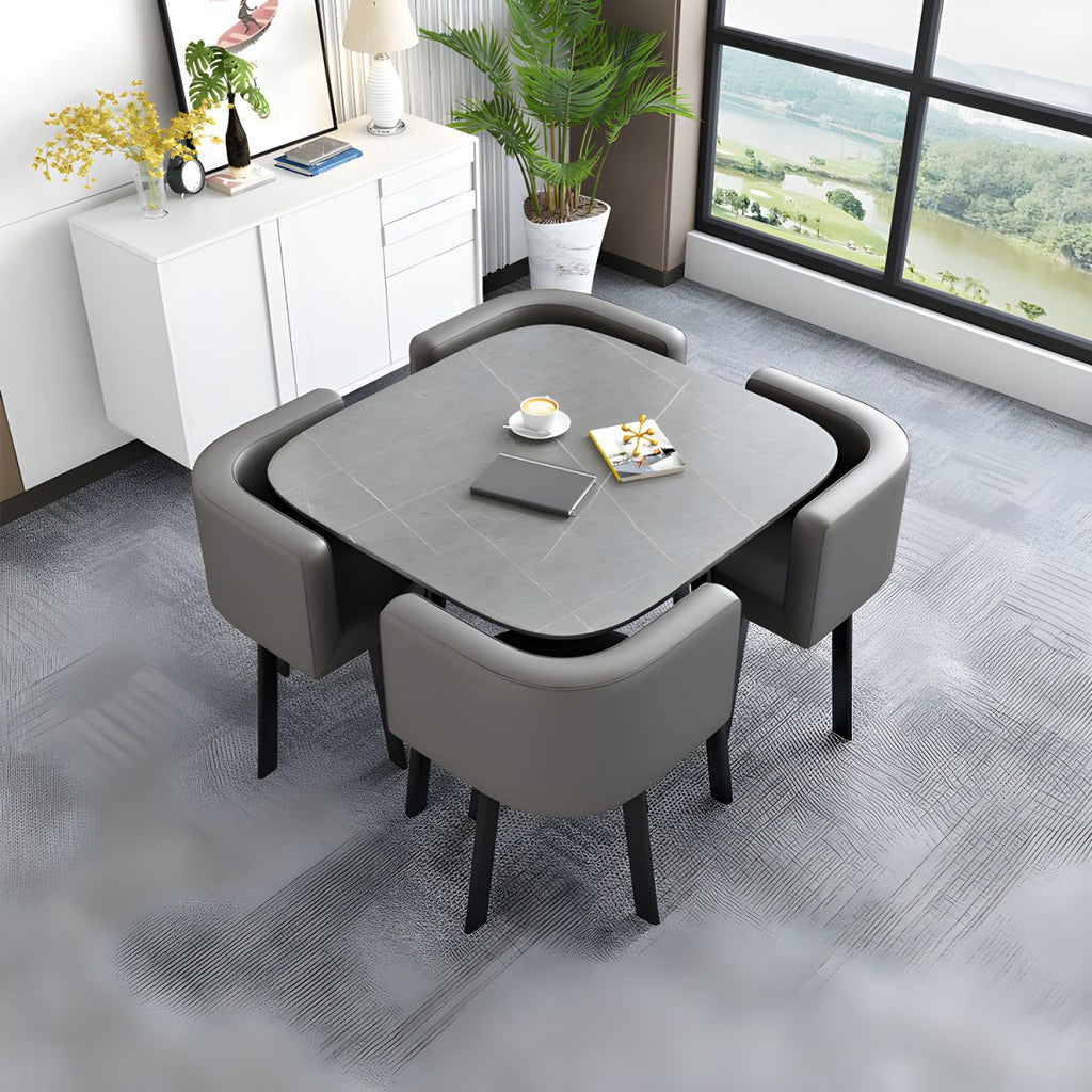 5 Piece Square Shape Sintered Stone Top Dining Room Table Set