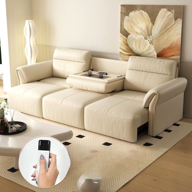 Modish Solid Color Stain Resistant Standard Sofa/Loveseat in Beige, for 2/3-seater