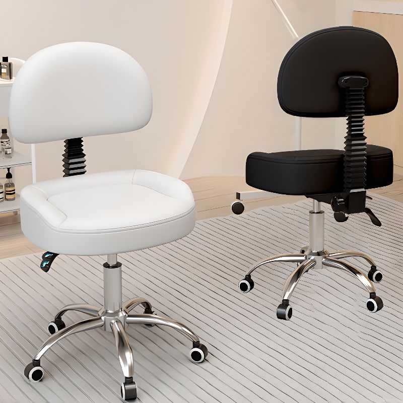 Adaptable Height Rotatable Steel Task Stool with Wheels and Upholstered Adjustable Backrest