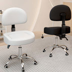 Adaptable Height Rotatable Steel Task Stool with Wheels and Upholstered Adjustable Backrest