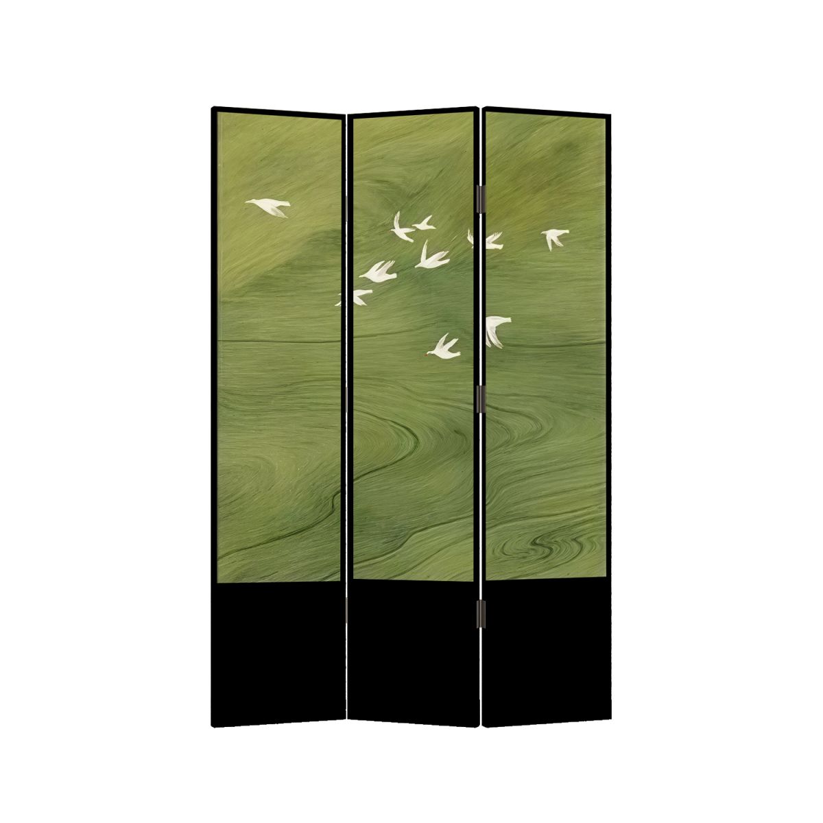 Screen Divider in Lime Green with Opaque Light Filtration, Fold-up Design, Natural Wood Frame, Available in 3/5/4 Panels, Double Sided Print, Independent