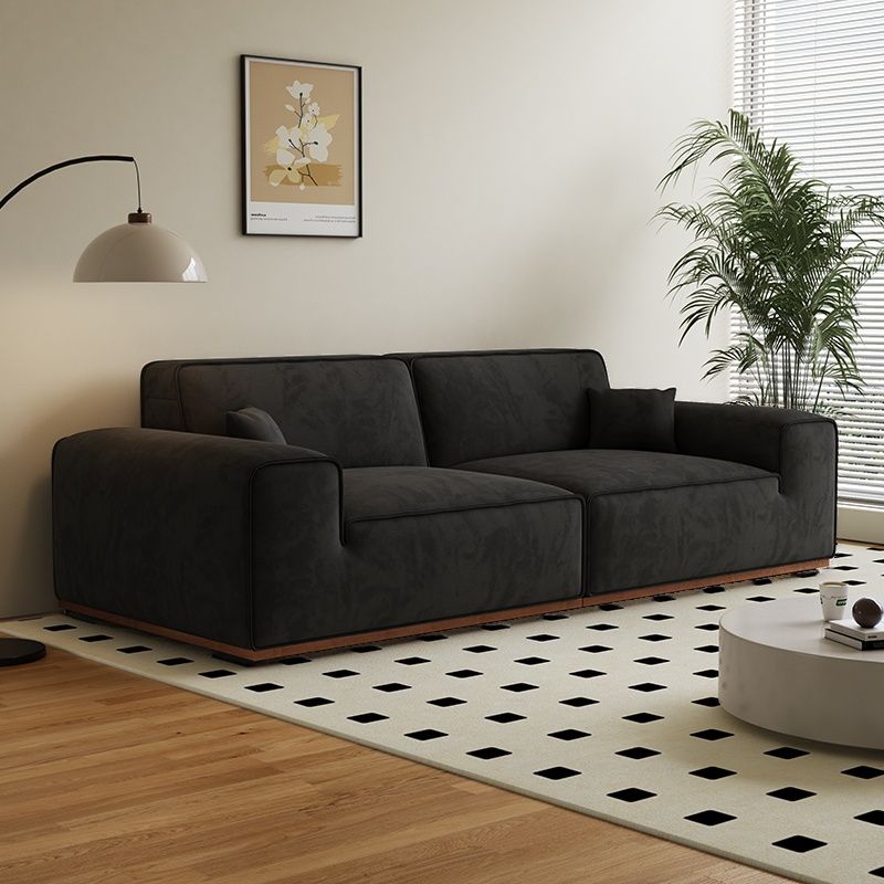 Contemporary Modern Solid Color Scratch-durable Sofa in Flannel with Midnight Black/Gray/Olive Green Upholstery, Seats 5/4/3 with 2 Pillows