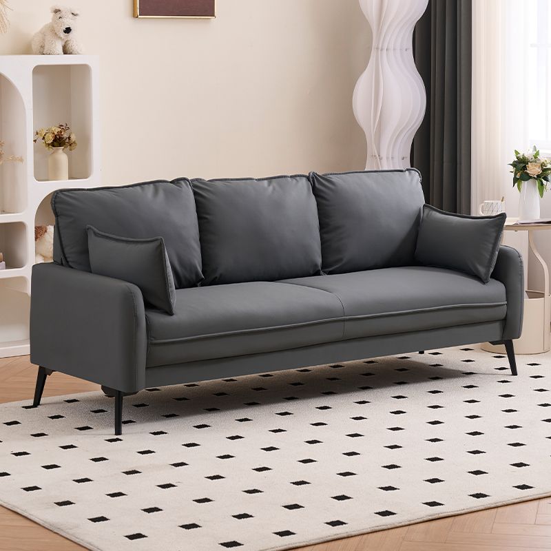 Simple Off-White/Amber Color/Gray Stain Resistant Solid Color Synthetic Leather Floor Sofa with 2 Pillows for 3-seater