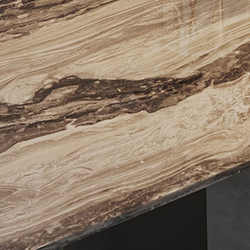 Casual Scratch-repellent Double Pedestal Cocoa Marble Dining Table with a Fixed Table Marble Top for Seats 6/Seating for 4/8-seater