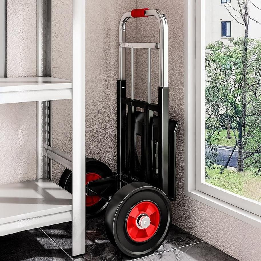 Adult Folding Rolling Cart with Storage Tray, Casters & Handle, Black Metal Frame