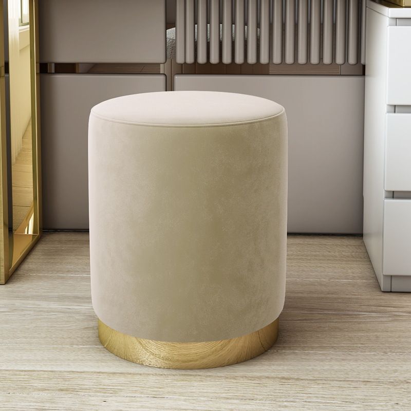 Art Deco Circular Solid Color Standard Ottoman in Dove Grey/Chalk/Peony