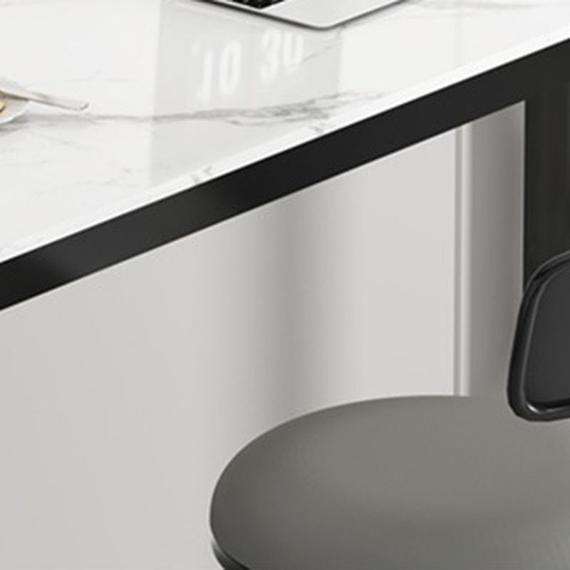 Modern Rectangular Quartz Pub Table with Trestle Base in White and Leg Rest
