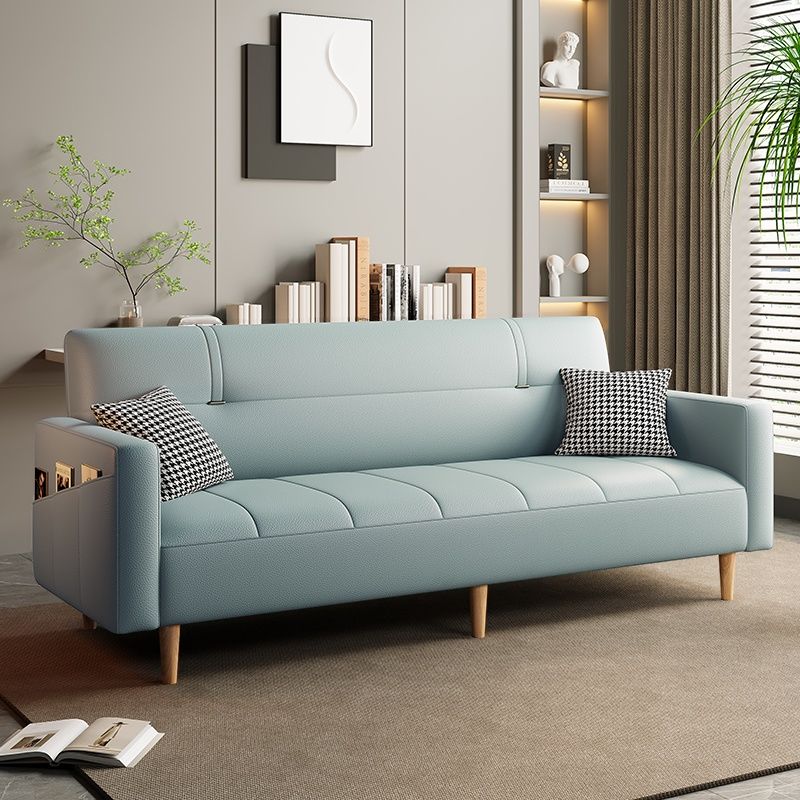 Synthetic Leather Convertible Sofa in Grey/Light Blue/Light Green with Arm
