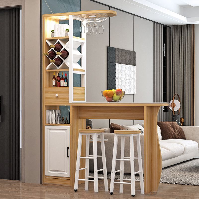 Simplistic Pub Table with Composite Wood Top and Unmovable Pedestal, White Container Storage, Rectangle Shape